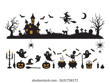 Spooky Halloween Silhouettes Vector Graphics for Party Invitations and Decorations