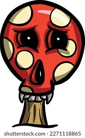 Spooky Halloween Skull Shape Red Poisonous Toadstool or Mushroom Cartoon Character