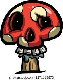 Spooky Halloween Skull Shape Red Poisonous Toadstool or Mushroom Cartoon Character