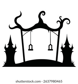 Spooky halloween swing set silhouette design.
