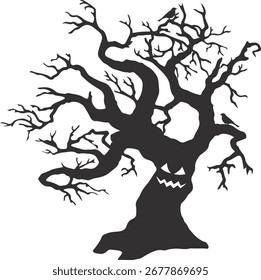 Árvore de Halloween assustadora com design plano. Silhueta de vetor isolada.