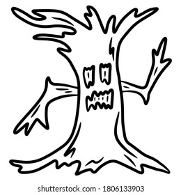Spooky Halloween tree. Hand drawn vector illustration in doodle style, isolated on a white background.