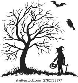 Spooky Halloween tree silhouette design