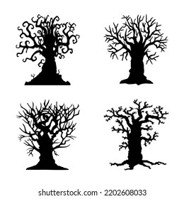 Spooky Halloween Tree Silhouette Styles Vector Illustration Icon Set