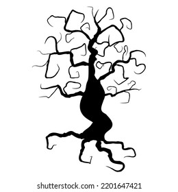 Spooky Halloween tree silhouette vector illustration. Halloween black plant isolated on white background.