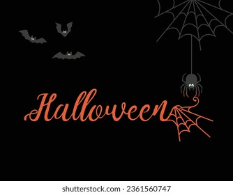 Spooky Halloween typography with spiderweb and bat elements