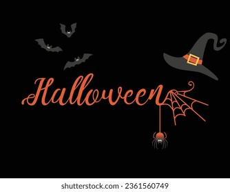 Spooky Halloween typography with spiderweb and bat elements