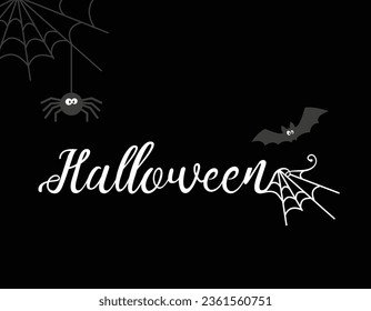 Spooky Halloween typography with spiderweb and bat elements