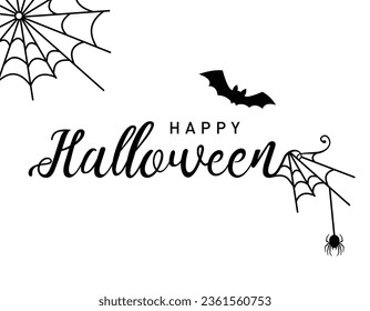 Spooky Halloween typography with spiderweb and bat elements