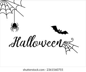 Spooky Halloween typography with spiderweb and bat elements