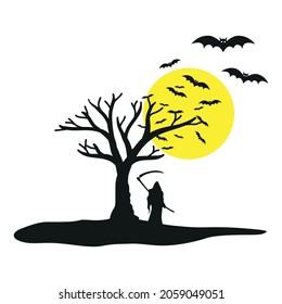 spooky halloween vector background tree moon bats