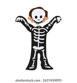 Spooky Halloween vector cartoon retro illustrations. Adorable halloween festival elements for decoration, prints, stickers, cards. Ghost, vampire, boy in skeleton costume
