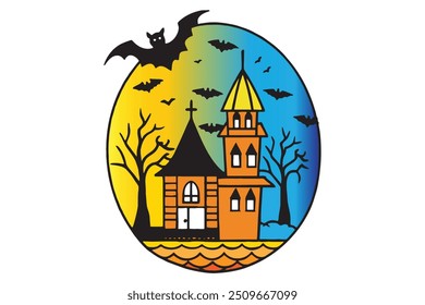 Spooky Halloween vector featuring pumpkins, ghosts, and bats. Perfect for seasonal designs, party invites, and themed decorations.