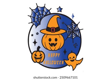 Spooky Halloween vector featuring pumpkins, ghosts, and bats. Perfect for seasonal designs, party invites, and themed decorations.