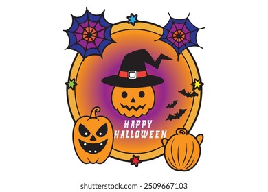 Spooky Halloween vector featuring pumpkins, ghosts, and bats. Perfect for seasonal designs, party invites, and themed decorations.