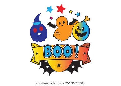 Espeluznante Vector de Halloween con calabazas, fantasmas y murciélagos. Perfecto para diseños de temporada, invitaciones de fiesta y decoraciones temáticas.
