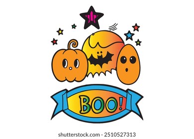 Spooky Halloween vector featuring pumpkins, ghosts, and bats. Perfect for seasonal designs, party invites, and themed decorations.