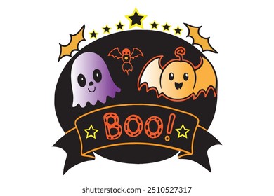 Spooky Halloween vector featuring pumpkins, ghosts, and bats. Perfect for seasonal designs, party invites, and themed decorations.