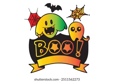 Spooky Halloween vector featuring pumpkins, ghosts, and bats. Perfect for seasonal designs, party invites, and themed decorations.