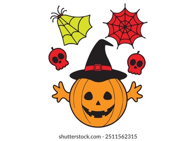 Spooky Halloween vector featuring pumpkins, ghosts, and bats. Perfect for seasonal designs, party invites, and themed decorations.