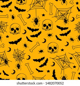 Spooky Halloween Vector Yellow and Black Colors Background Repeat Pattern