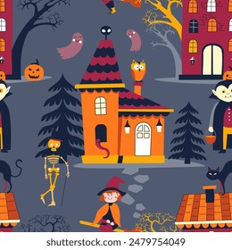 Spooky Halloween Village At Night