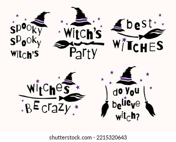 Spooky halloween witch flying broom party 