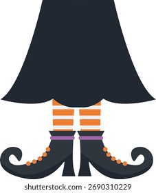 Pernas de Bruxas de Halloween assustadoras. Ilustração vetorial em estilo de desenho animado.