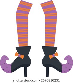 Patas de bruja de Halloween espeluznantes. Ilustración vectorial en estilo de dibujos animados.