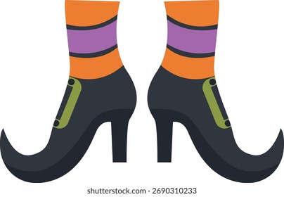 Spooky Halloween Witch Legs. Vector Illustration in Cartoon Style.