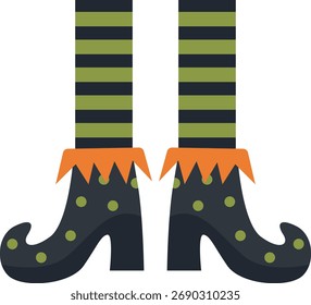 Pernas de Bruxas de Halloween assustadoras. Ilustração vetorial em estilo de desenho animado.