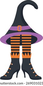 Pernas de Bruxas de Halloween assustadoras. Ilustração vetorial em estilo de desenho animado.