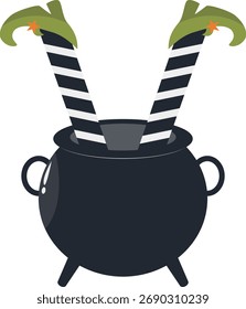Patas de bruja de Halloween espeluznantes. Ilustración vectorial en estilo de dibujos animados.
