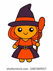 Spooky Halloween Witch Vector Art | Witch Hats and Broom Clipart | Halloween Witch Illustration