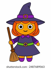 Spooky Halloween Witch Vector Art | Witch Hats and Broom Clipart | Halloween Witch Illustration