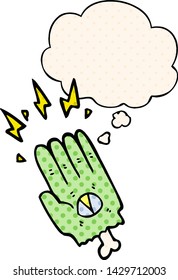 spooky halloween zombie hand with thought bubble in comic book style