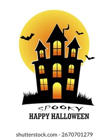 A spooky Halloween-themed background featuring a spooky bat-ridden house. Perfect for seasonal greeting cards, invitations, and party decorations.
