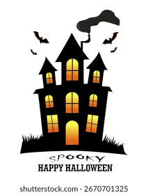 A spooky Halloween-themed background featuring a spooky bat-ridden house. Perfect for seasonal greeting cards, invitations, and party decorations.