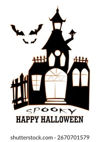 A spooky Halloween-themed background featuring a spooky bat-ridden house. Perfect for seasonal greeting cards, invitations, and party decorations.