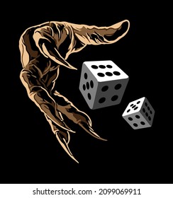 spooky hands and two dice black background, t-shirt design, biker, motorcycle club, patch, naked bike, cool helmet, arai, shoei, ls2, agv