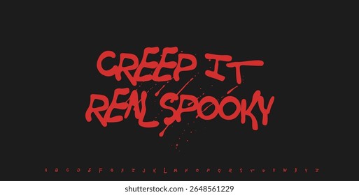 Spooky Handwritten Halloween Lettering with Dripping Neon Green Letters on Dark Purple Background. Horror Style Decorative Typeface. Vector Illustration