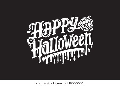 Spooky Happy Halloween handwritten text. Hand lettering typography. Modern brush ink calligraphy isolated on white background for holiday banner, poster, greeting card, party invitation