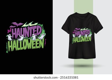 Modelo de design gráfico assombrado halloween t-shirt