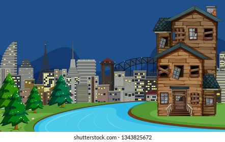 A spooky haunted house  illustration