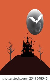 Spooky haunted house perched atop a mysterious hill, perfect for Halloween and horror-themed designs.