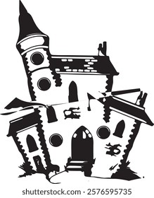 Spooky Haunted House Silhouette - Creepy Halloween Castle Illustration for Horror and Gothic Designs