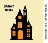 Spooky haunted house silhouette vector illustration. Halloween castle design with creepy windows and scary tower. Isolated horror building graphic for party decoration, poster, card, print use.