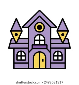 Spooky haunted house vector illustration in cartoon, clipart, and line art styles.