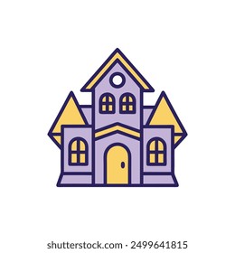 Spooky haunted house vector illustration in cartoon, clipart, and line art styles.