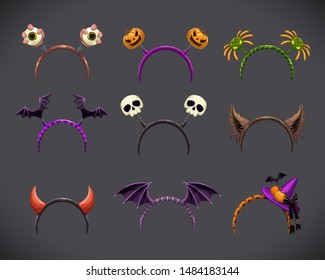 Spooky head bands collection. Hallowine costume element. Vector illustration.